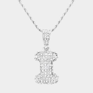 Silver Monogram "I" Crystal Initial Pendant Necklace